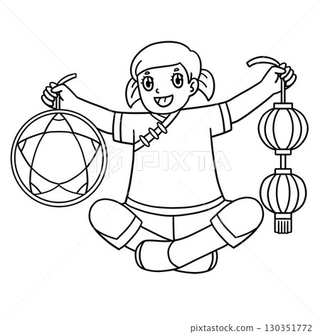 Mid Autumn Festival Girl with Decorations Isolated 130351772