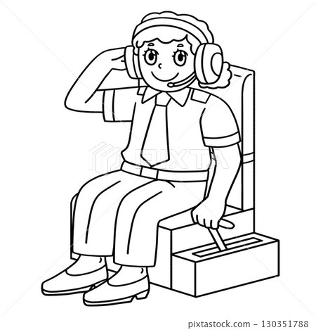 Female Pilot in the Cockpit Isolated Coloring Page 130351788