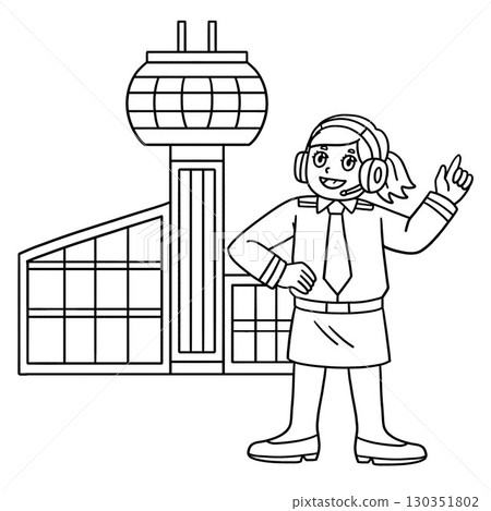 Female Pilot In Front Air Tower Control Isolated Female Pilot In Front Air Tower Control Isolated 130351802
