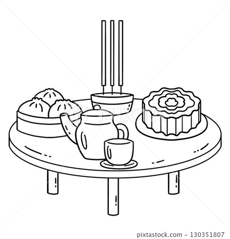 Mid Autumn Festival Food Offering Isolated  130351807
