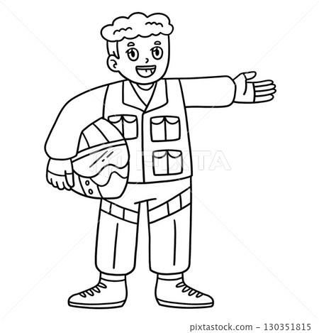 Male Pilot Dressed for Jet Plane Isolated Coloring 130351815