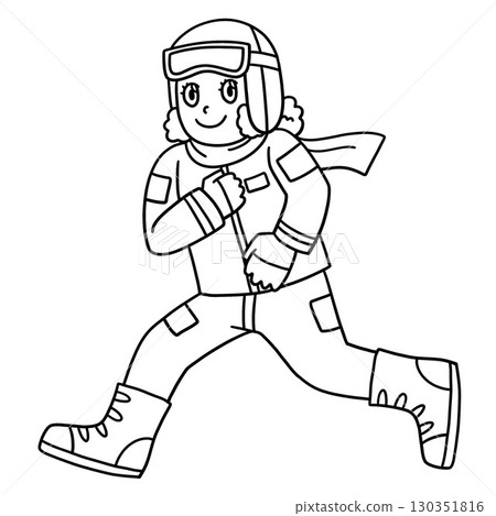 Female Pilot Zipping Up Uniform Isolated Coloring  130351816
