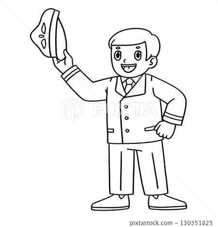 Male Pilot in Formal Uniform Isolated Coloring  130351825
