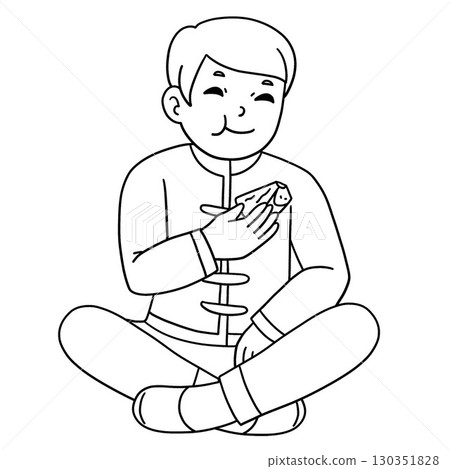 Mid Autumn Festival Dad Eating Mooncakes Isolated Mid Autumn Festival Dad Eating Mooncakes Isolated 130351828