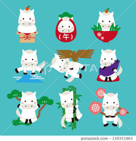 2026 New Year's Card - New Year's Card Material - Brown White Horse - Kimono Pair - Three Auspicious Items 130351963