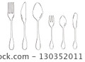Hand drawn line art illustration of a cutlery set 130352011