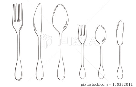 Hand drawn line art illustration of a cutlery set 130352011