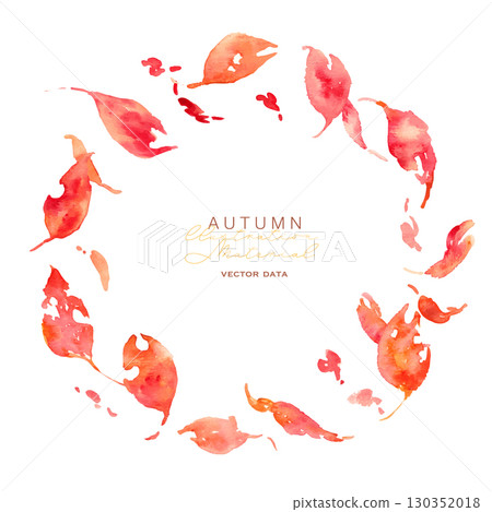 水彩畫。帶有水彩畫風格的秋葉向量插圖。秋葉插圖材料。秋季框架。 130352018