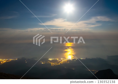 Moonlight reflecting over the ocean near Turkey at night 130352138