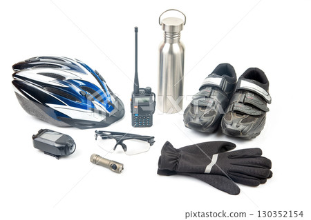 Safety gear and equipment for cycling enthusiasts preparing for an adventure Safety gear and equipment for cycling enthusiasts preparing for an adventure 130352154