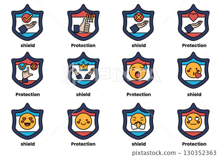 A set of shields with different expressions on them A set of shields with different expressions on them 130352363