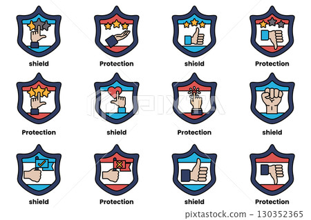 A set of shields with the word protection on them A set of shields with the word protection on them 130352365
