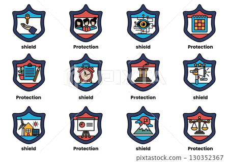 A set of shields with the word protection on them A set of shields with the word protection on them 130352367