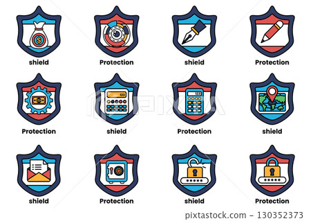 A set of shields with the word protection on them 130352373