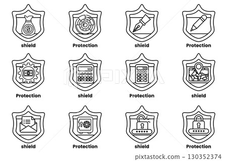 A set of shields with the word protection written on them 130352374