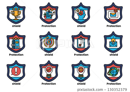 A set of shields with the word protection on them 130352379