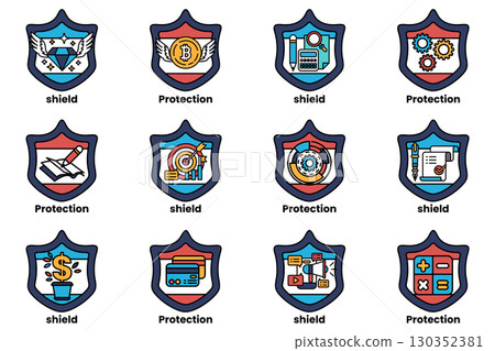 A set of shields with the word protection on them 130352381