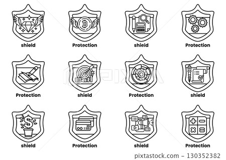 A set of shields with the word protection on them 130352382