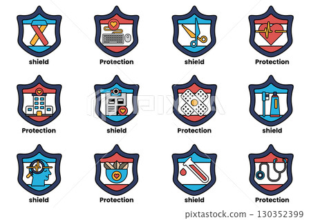 A set of shields with the word protection on them A set of shields with the word protection on them 130352399
