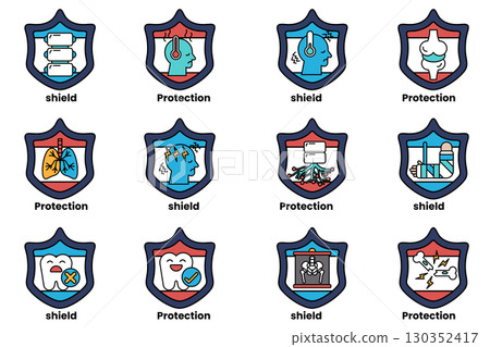 A set of shields with the word protection on them A set of shields with the word protection on them 130352417