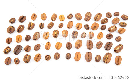 Assorted coffee beans arranged in an organized pattern for roasting and tasting purposes Assorted coffee beans arranged in an organized pattern for roasting and tasting purposes 130352600