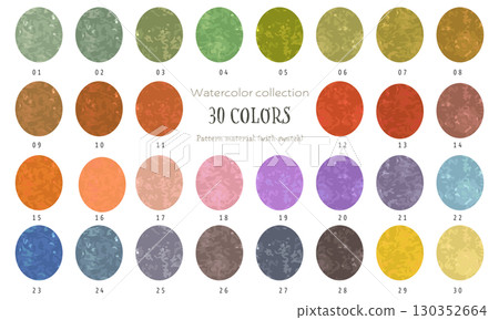 A collection of 30 autumn-inspired crayon-style watercolor colors (swatches available) A collection of 30 autumn-inspired crayon-style watercolor colors (swatches available) 130352664