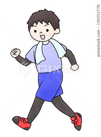 手繪插畫：一名面帶微笑奔跑的男子 130352776