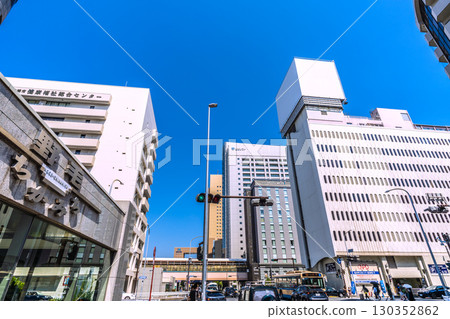 Yokohama cityscape in Japan: View of Fujisoft, Pio City, Hotel Mets, etc. from the south ticket gate (west exit) of Sakuragicho Station 130352862