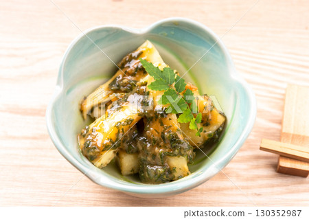 Bamboo shoots dressed with Japanese pepper and miso Bamboo shoots dressed with Japanese pepper and miso 130352987