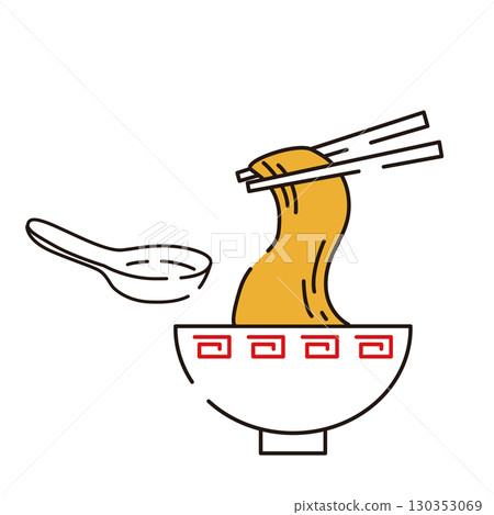 Illustration of ramen being picked up with chopsticks 130353069