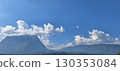 Majestic mountain landscape with blue sky and white clouds, scenic background 130353084