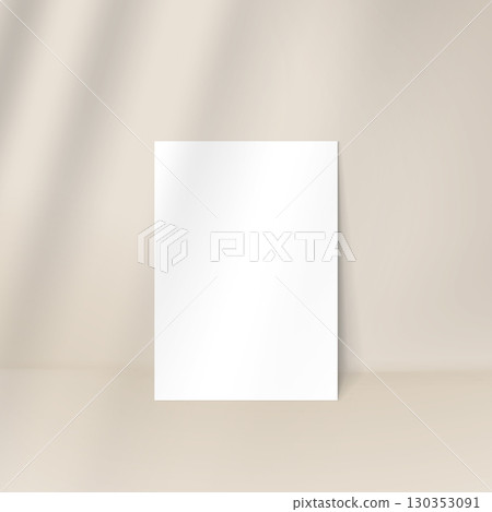 A4 paper size mockup with shadow on light background, illustration, cover, brochure, advertisement, poster, leaflet design presentation template material picture 130353091