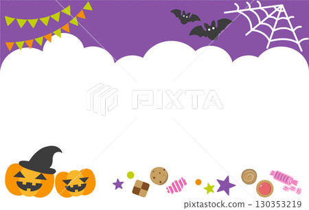 Halloween frame with pumpkins and candy 130353219