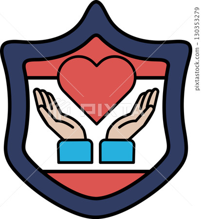 A shield with two hands holding a heart 130353279