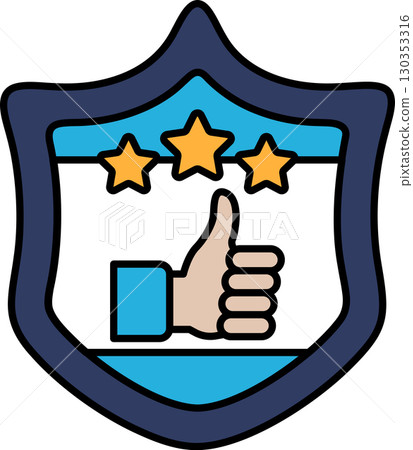 A blue shield with a hand giving a thumbs up and three stars 130353316