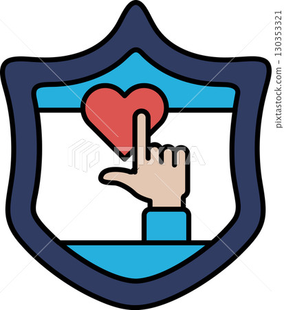 A blue shield with a red heart and a hand pointing to it 130353321