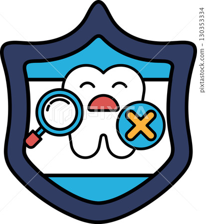 A blue shield with a tooth on it and a magnifying glass 130353334
