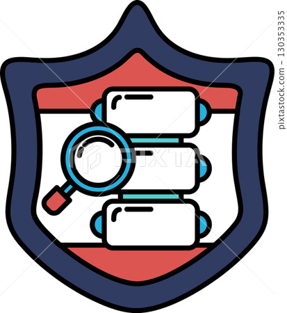 A blue shield with a magnifying glass on it 130353335
