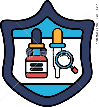 A shield with a bottle and a syringe on it 130353344
