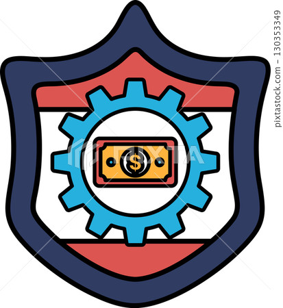 A shield with a gear and a dollar sign on it A shield with a gear and a dollar sign on it 130353349