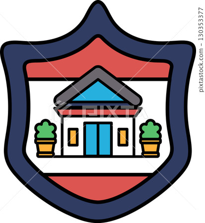 A blue shield with a house on it A blue shield with a house on it 130353377