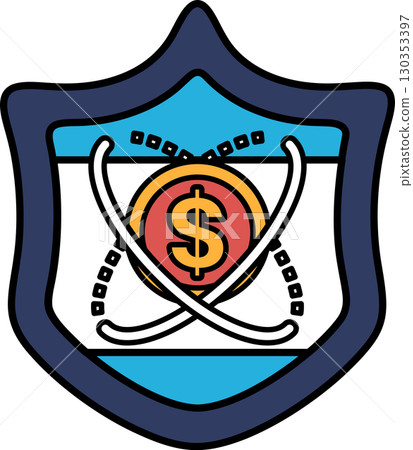 A shield with a dollar sign and a sword on it A shield with a dollar sign and a sword on it 130353397