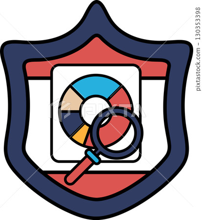 A shield with a magnifying glass on it A shield with a magnifying glass on it 130353398