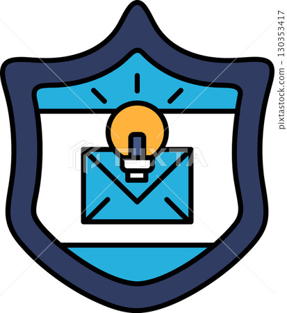 A blue shield with a light bulb on it 130353417