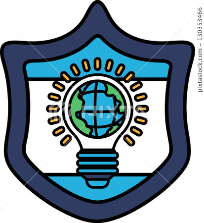 A shield with a globe and a light bulb on it 130353466