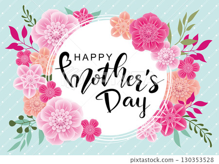 3D flowers and round frame, Mother's Day banner advertising poster flyer vector material picture, also suitable for Women's Day, Valentine's Day, anniversary, anniversary, wedding 130353528