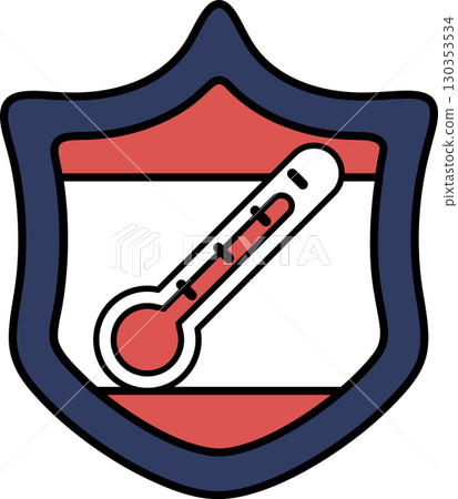 A black and white drawing of a thermometer with a shield around it A black and white drawing of a thermometer with a shield around it 130353534