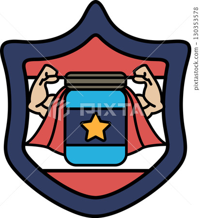 A black and white image of a shield with a jar and a star on it A black and white image of a shield with a jar and a star on it 130353578