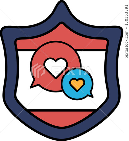 A shield with two hearts and two speech bubbles A shield with two hearts and two speech bubbles 130353591