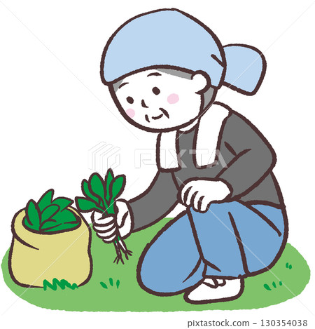 一位老人除草的插圖 一位老人除草的插圖 130354038